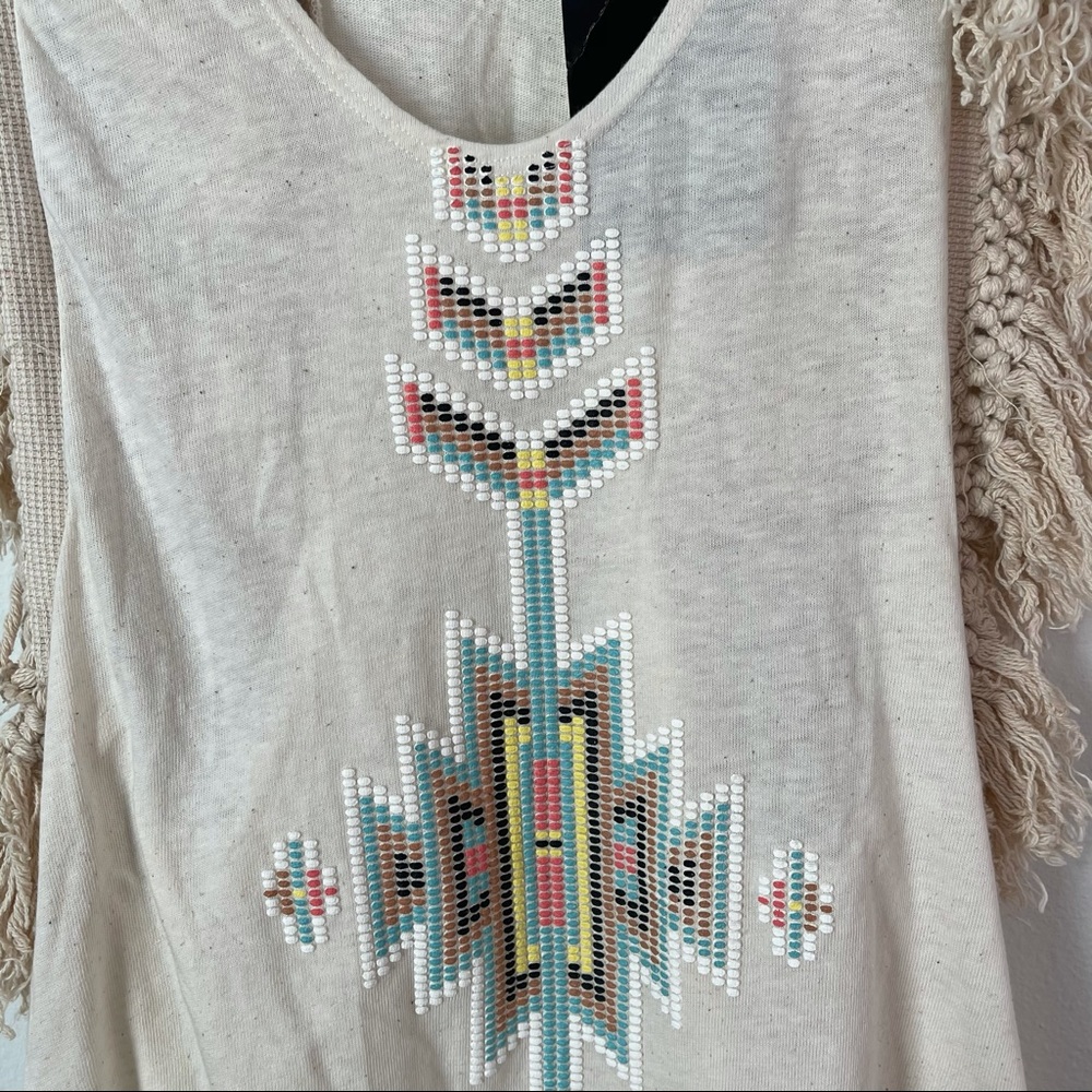 Navajo Boho Fringe Racer Top Sleevless Open Racerback - Picture 5 of 11